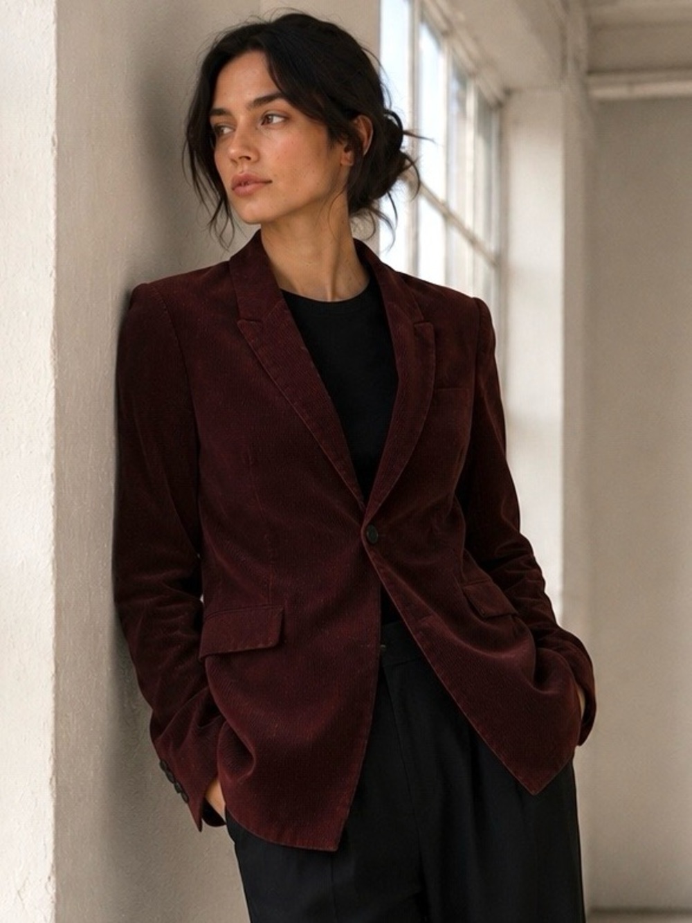 NWT RICK OWENS Ribbed Velvet Extreme Soft Jacket Blazer Burgundy Sz US 8